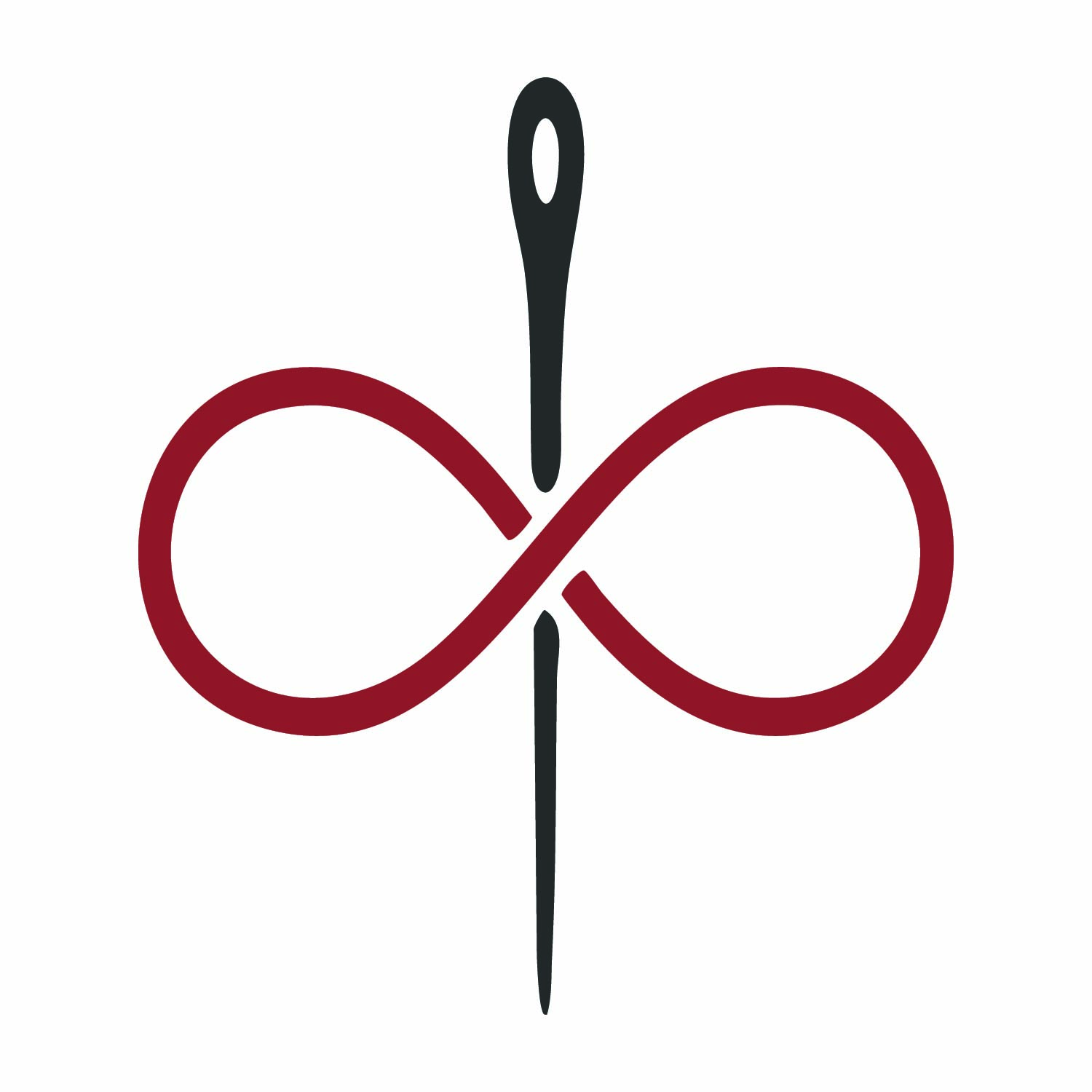 Crimson Thread Studio icon mark — a sewing needle threaded through a crimson infinity loop